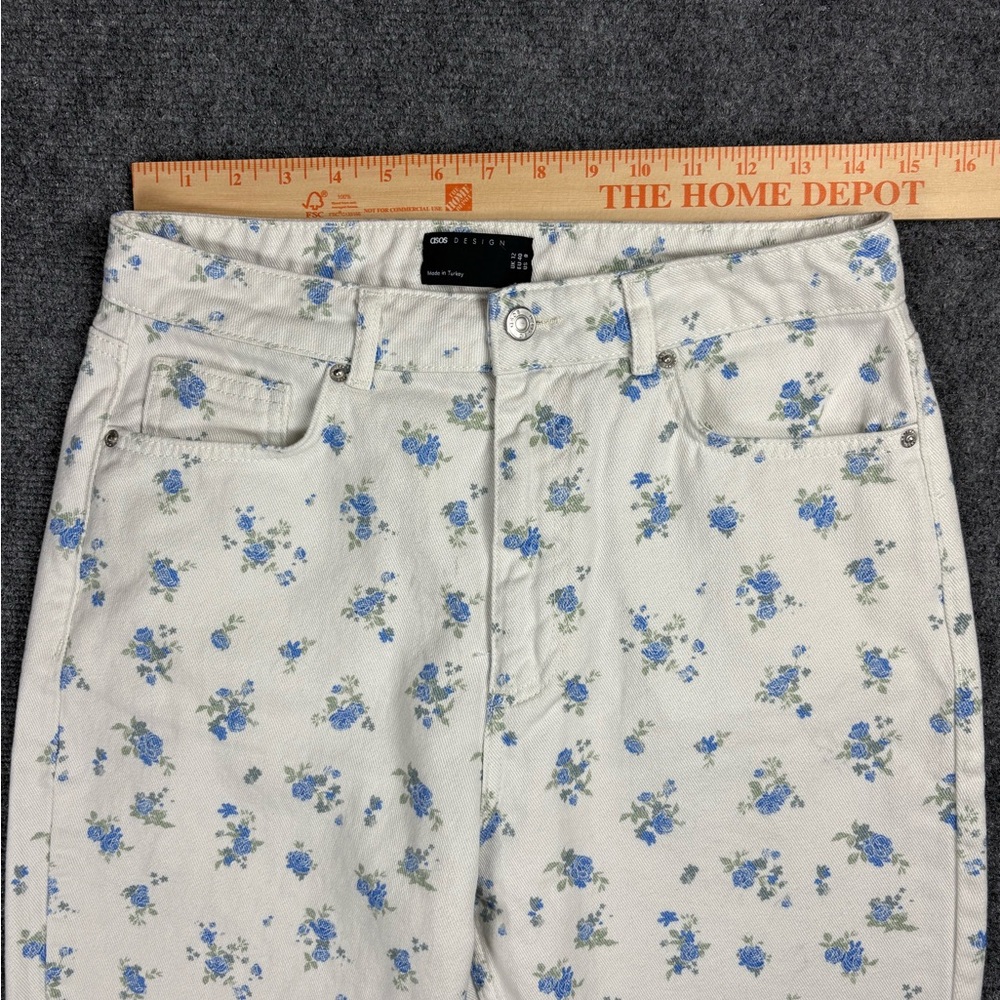 ASOS Design Blue Floral Print Straight Leg Jeans White Cottagecore Women’s US 8 - Picture 6 of 7
